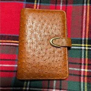 Brown Ostrich-Printed Leather Planner